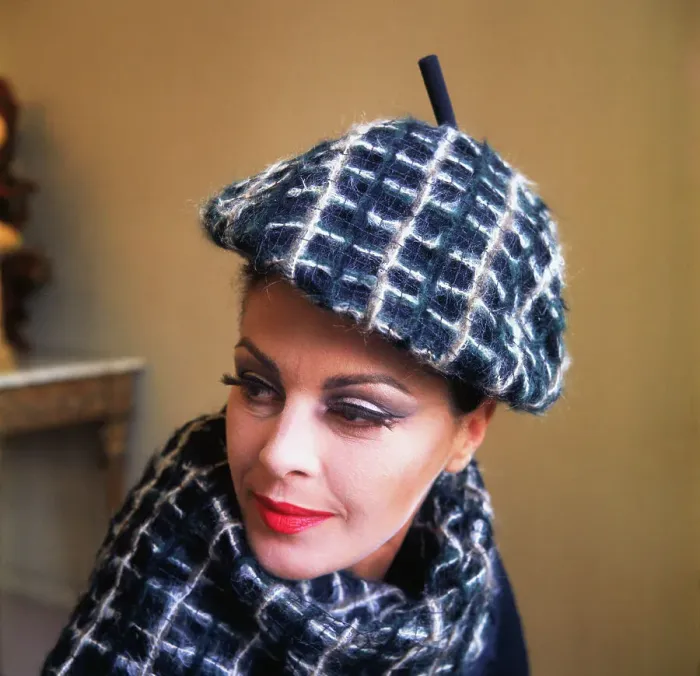 Framed Print : Model Wearing Black and White Wool Hat Framed Print : Model Wearing Black and White Wool Hat