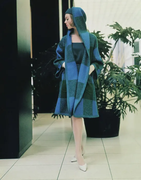 Framed Print : Model Wearing Blue and Green Travel Coat
