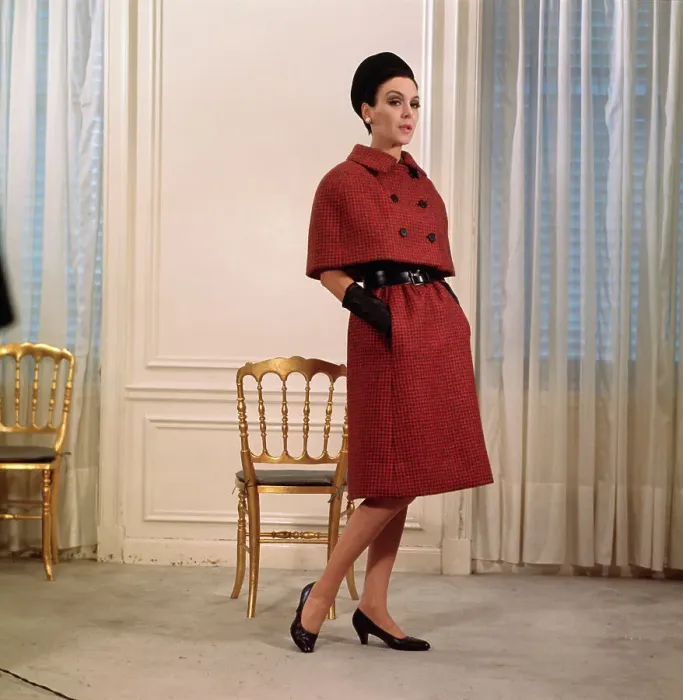 Framed Print : Model Wearing Cape Suit Ensemble by Norman Norell Framed Print : Model Wearing Cape Suit Ensemble by Norman Norell