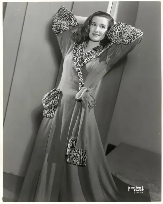 Framed Print : Model Wearing Leopard Dressing Gown Framed Print : Model Wearing Leopard Dressing Gown