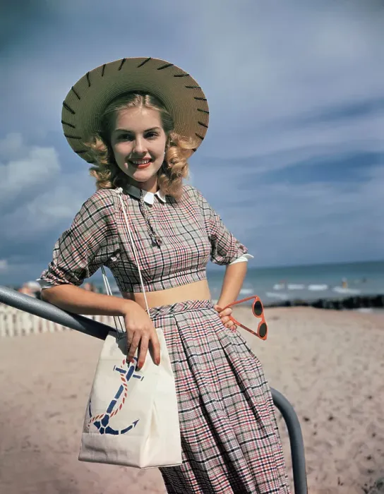 Framed Print : Model Wearing Plaid Beach Outfit Framed Print : Model Wearing Plaid Beach Outfit