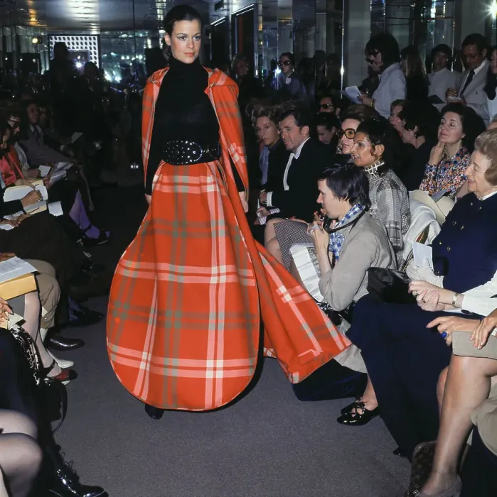 Framed Print : Model Wearing Plaid Skirt and Coat Framed Print : Model Wearing Plaid Skirt and Coat