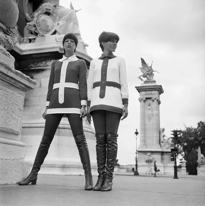 Framed Print : Models in Mini-Dresses with Knee Boots