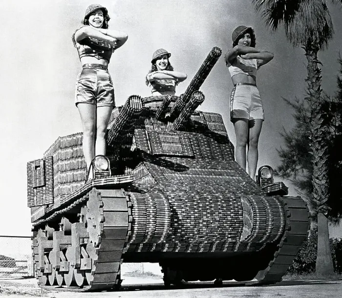 Framed Print : Models Standing on Mock Tank Framed Print : Models Standing on Mock Tank