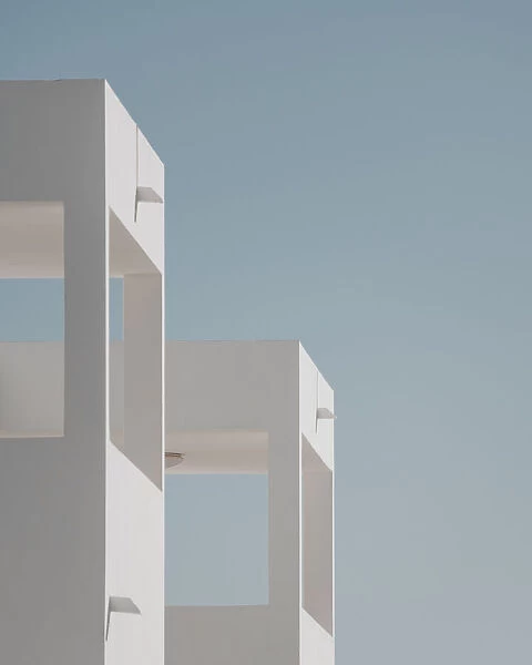 Modern Minimalism Architecture, buildings details with blue sky and white walls
