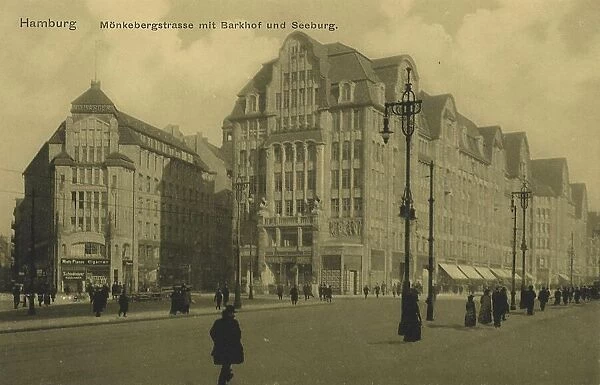Moenkebergstrasse with Barkhof and Seeburg, Hamburg, Germany, postcard with text, view around ca 1910, Historic, digital reproduction of a historic postcard, public domain, from that time, exact date unknown