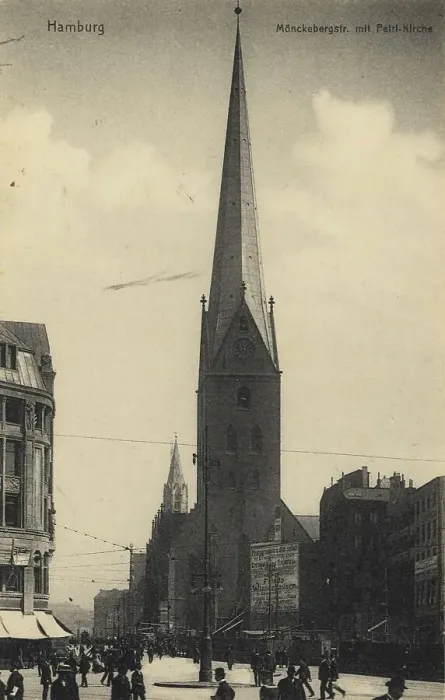 Framed Print : Moenkebergstrasse with Petrikirche, Hamburg, Germany, postcard with text, view around ca 1910, historical, digital reproduction of a historical postcard, public domain, from that time, exact date unknown Framed Print : Moenkebergstrasse with Petrikirche, Hamburg, Germany, postcard with text, view around ca 1910, historical, digital reproduction of a historical postcard, public domain, from that time, exact date unknown