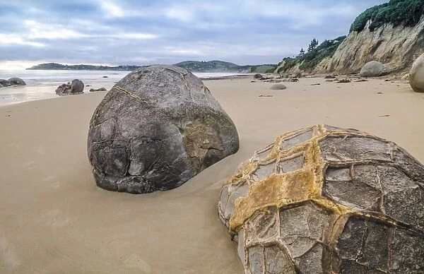 Moeraki Boulders, geological feature, round rock balls, Coastal Otago, Moeraki, South Island, New Zealand, Oceania