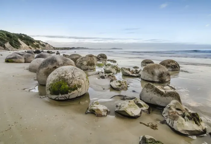 Framed Print : Moeraki Boulders, geological feature, round rock balls, some fragments lying broken in ruins on the beach, Coastal Otago, Moeraki, South Island, New Zealand, Oceania Framed Print : Moeraki Boulders, geological feature, round rock balls, some fragments lying broken in ruins on the beach, Coastal Otago, Moeraki, South Island, New Zealand, Oceania