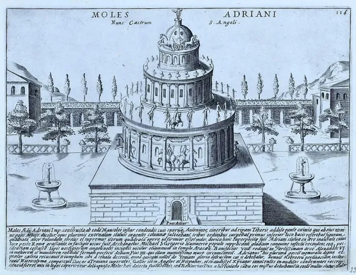 Framed Print : Moles Adriani Nunc Castrum S. Angeli, The Castle of St. Angelo was originally designed by the architect Demitriano as a mausoleum for the Emperor Hadrian and completed in 129 AD, historical Rome, Italy Framed Print : Moles Adriani Nunc Castrum S. Angeli, The Castle of St. Angelo was originally designed by the architect Demitriano as a mausoleum for the Emperor Hadrian and completed in 129 AD, historical Rome, Italy