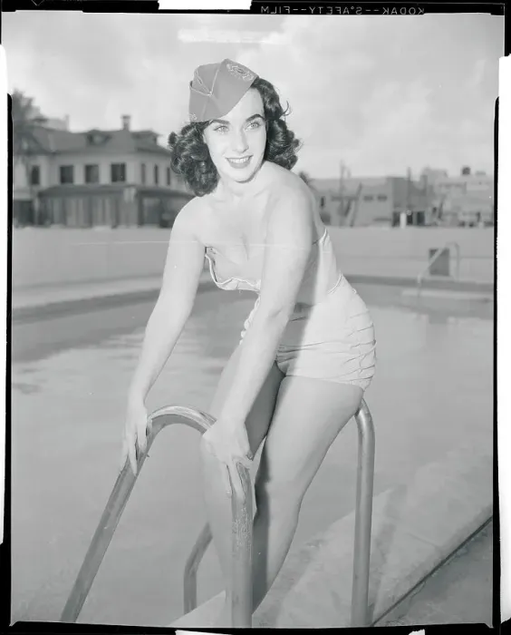 Framed Print : Mona Sawyer Smiling by the Pool