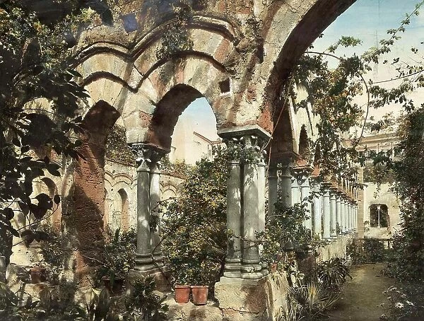 Monastery Garden of San Giovanni degli Eremiti in Palermo c. 1860, Sicily, Italy, Historic, digitally restored reproduction from a 19th century original