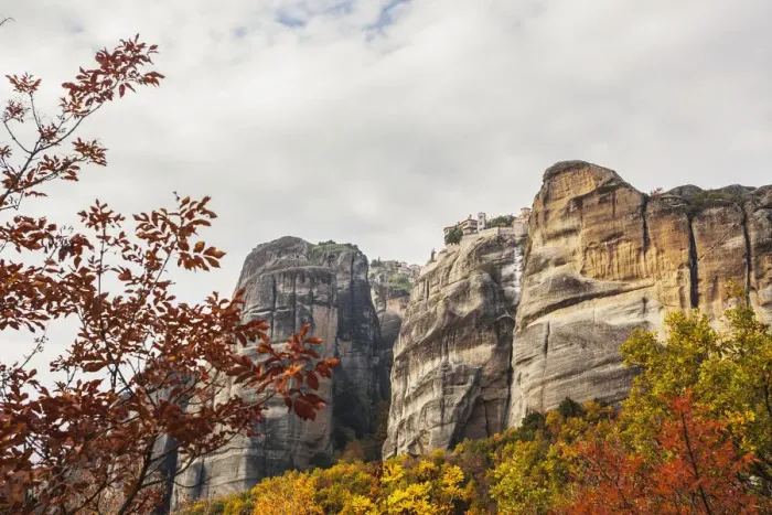 Framed Print : Monastery perched on a cliff with autumn foliage Framed Print : Monastery perched on a cliff with autumn foliage