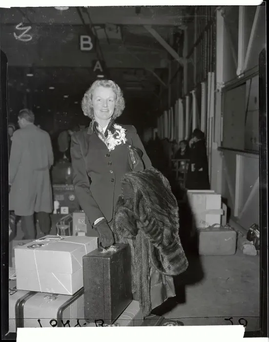 Framed Print : Monica Dickens Standing with Her Luggage Framed Print : Monica Dickens Standing with Her Luggage
