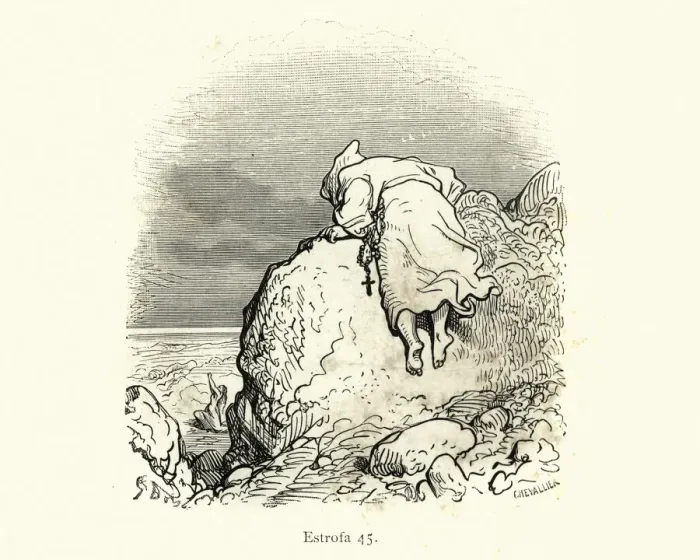 Framed Print : Monk spying over a rock, Orlando Furioso Framed Print : Monk spying over a rock, Orlando Furioso