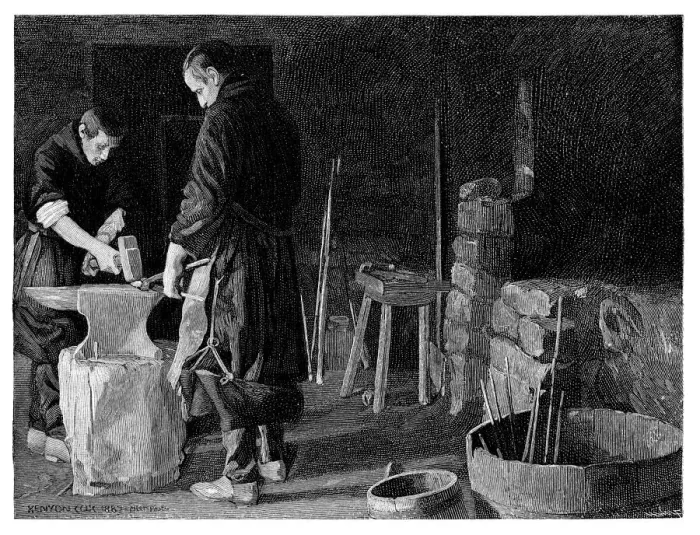Framed Print : Monks forging metal Framed Print : Monks forging metal