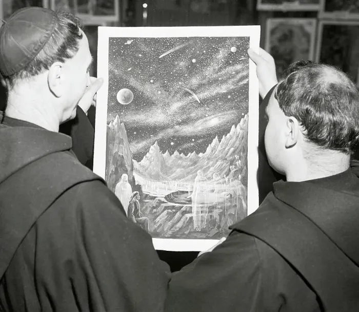 Framed Print : Monks Looking at Painting Framed Print : Monks Looking at Painting