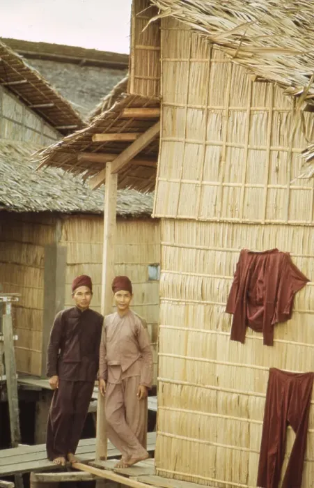 Framed Print : Monks Outside Houses On Cu Lao Island Framed Print : Monks Outside Houses On Cu Lao Island