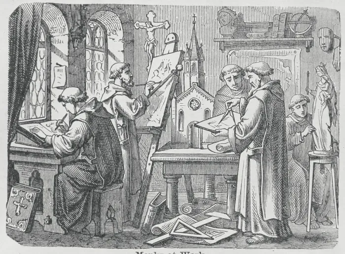 Framed Print : Monks Working in Their Office Framed Print : Monks Working in Their Office