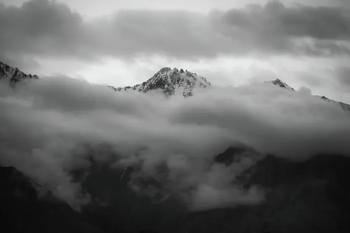 Framed Print : Monochrome Close-up Landscape view of snowcapped-mountain in Nubra Valley, Leh Ladakh, India