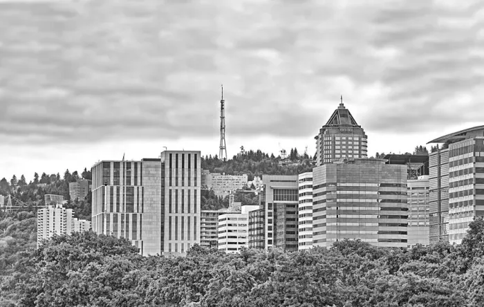 Framed Print : Monochrome Portland Cityscape Framed Print : Monochrome Portland Cityscape