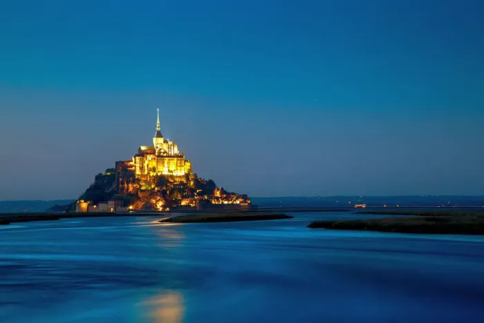 Framed Print : Mont Saint-Michel at sunset with water in surround Framed Print : Mont Saint-Michel at sunset with water in surround