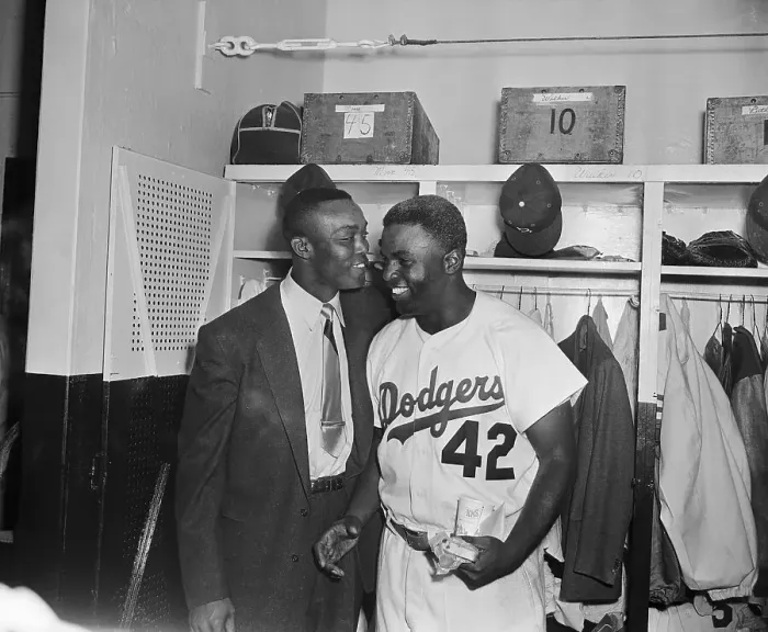 Framed Print : Monte Irvin Confiding to Jackie Robinson