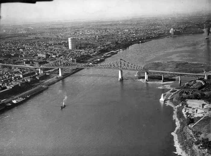 Framed Print : Montreal. October 1941: Looking east down the St Laurence river with the Framed Print : Montreal. October 1941: Looking east down the St Laurence river with the