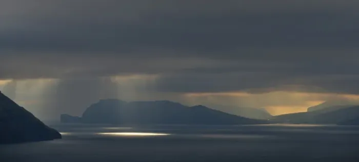 Framed Print : Mood light with low-hanging clouds, Koltur and Vagar islands, Faroe Islands, Denmark Framed Print : Mood light with low-hanging clouds, Koltur and Vagar islands, Faroe Islands, Denmark