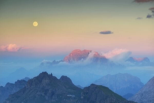 Full moon over Civetta peak, Dolomites