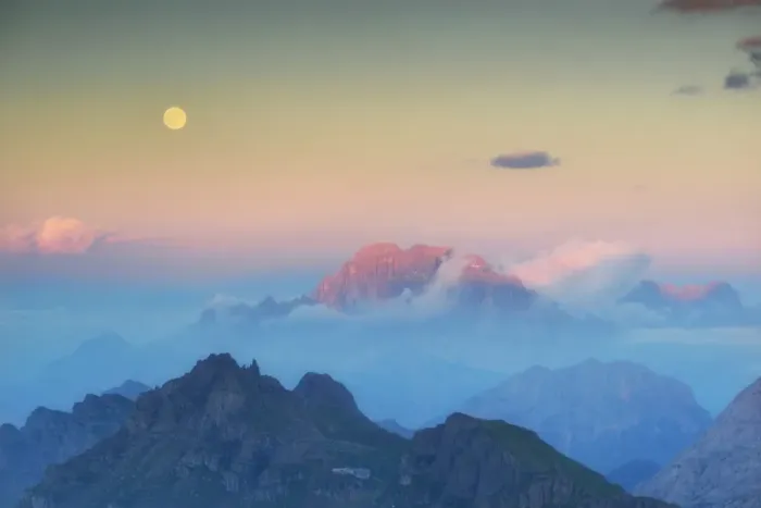 Framed Print : Full moon over Civetta peak, Dolomites