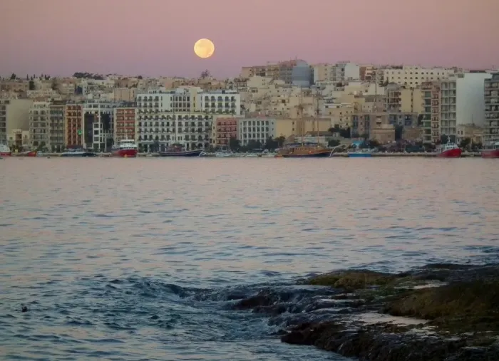 Framed Print : Full moon over Gzira, between Valletta and Sliema
