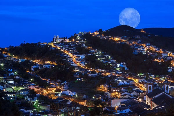 Full moon rising over Ouro Preto, Brazil