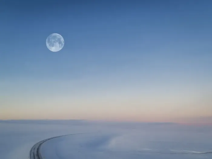 Framed Print : Moon over snowy road, Iceland Framed Print : Moon over snowy road, Iceland