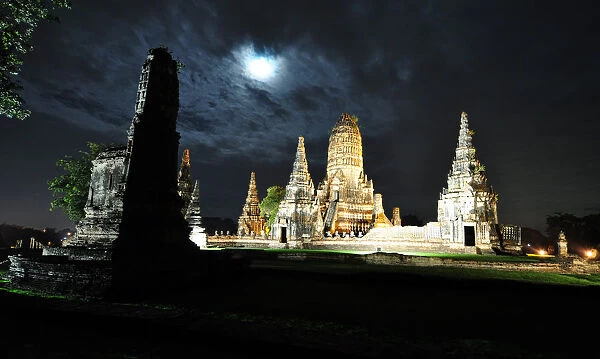 Moonlit Ayutthaya Temple, Thailand