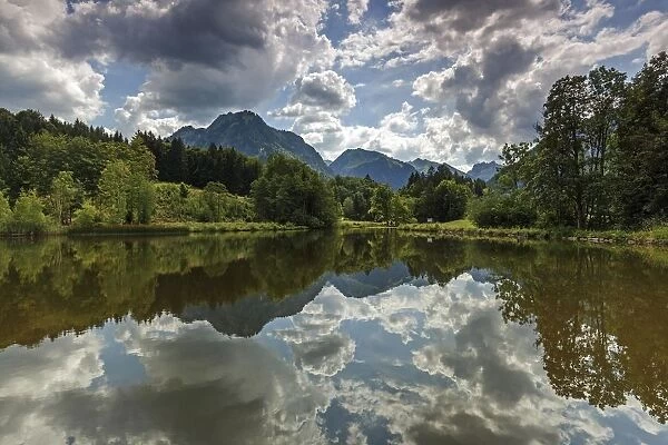 Moor, marsh pond, water reflection, behind Allgaeuer Alps, Oberstdorf, Oberallgaeu