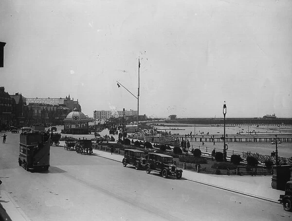 Morecambe. circa 1910: The seafront road at Morecambe in Lancashire