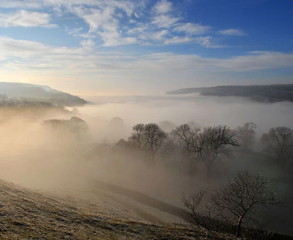 Morning mist. Chapel le Dale at morning mist in Yorkshire