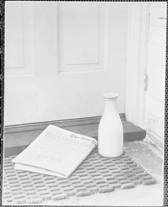 Framed Print : Morning Paper and Milk Bottle on Doorstep Framed Print : Morning Paper and Milk Bottle on Doorstep