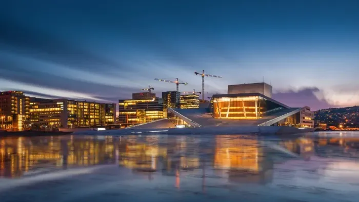 Framed Print : Morning view of Oslo opera house with reflection