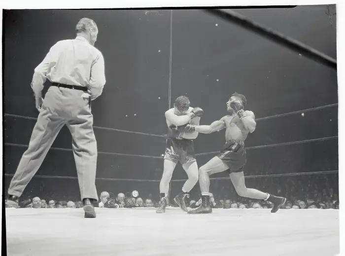 Framed Print : Morris Reif Punching Beau Jack During Bout Framed Print : Morris Reif Punching Beau Jack During Bout