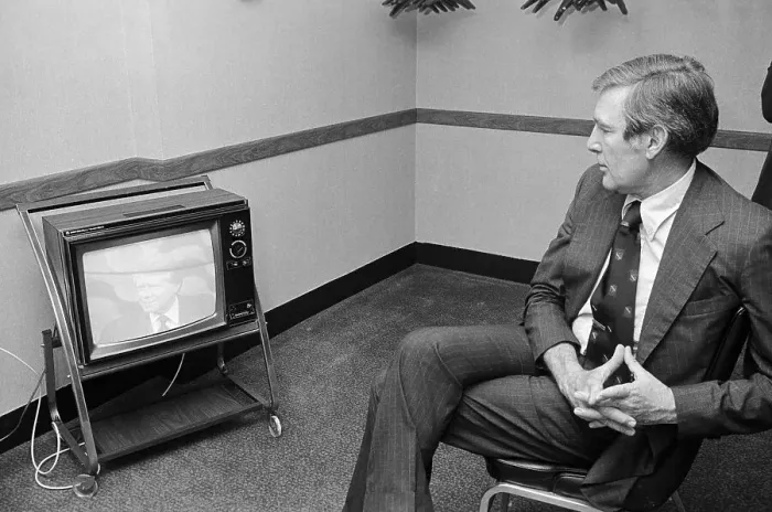 Framed Print : Morris Udall Watching Jimmy Carter on Television Framed Print : Morris Udall Watching Jimmy Carter on Television