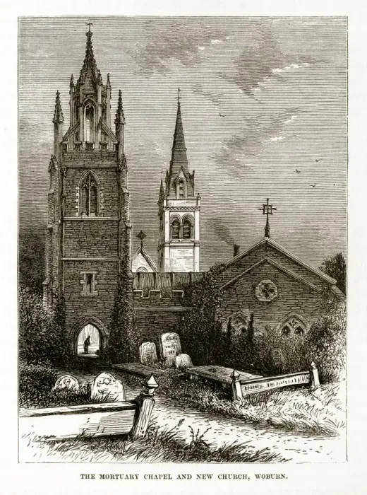 Framed Print : Mortuary Chapel and Church, Woburn, England Victorian Engraving, Circa 1840 Framed Print : Mortuary Chapel and Church, Woburn, England Victorian Engraving, Circa 1840