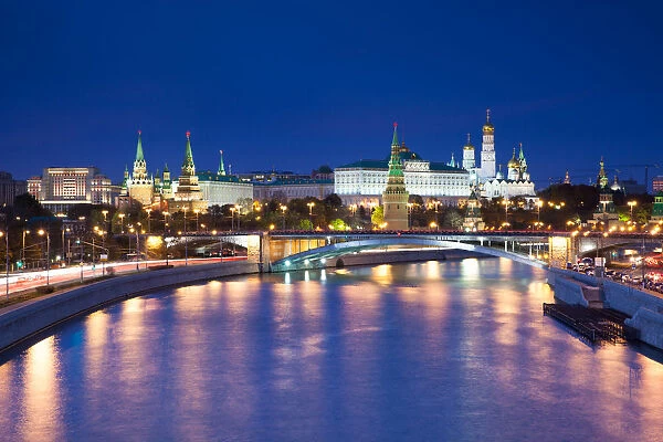 Moscow Kremlin and Moskva river at dusk