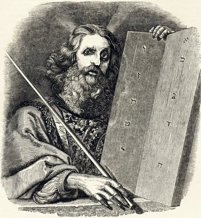 Framed Print : Moses with the tables of the law, engraved by Deut.V Framed Print : Moses with the tables of the law, engraved by Deut.V