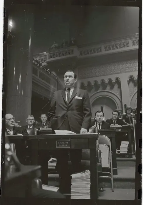 Framed Print : Moses Weinstein Speaking Behind Podium Framed Print : Moses Weinstein Speaking Behind Podium