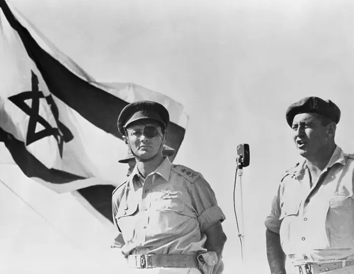 Framed Print : Moshe Dayan and Abe Yoffe by Israeli Flag Framed Print : Moshe Dayan and Abe Yoffe by Israeli Flag