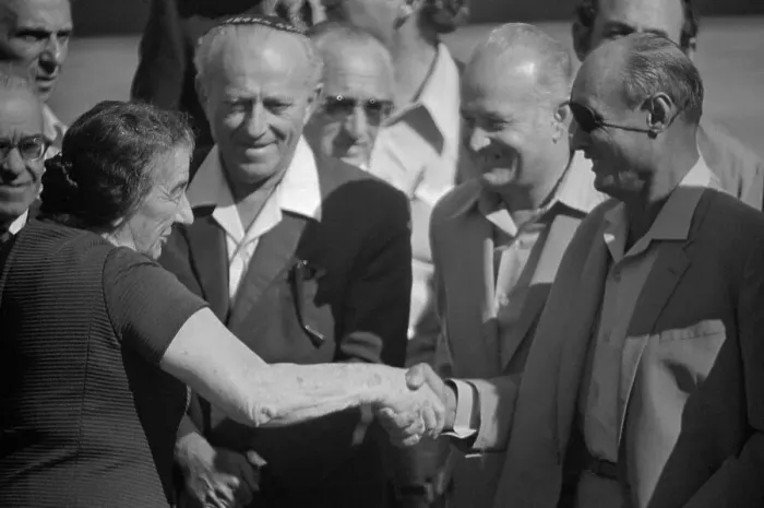 Framed Print : Moshe Dayan Greets Golda Meir Framed Print : Moshe Dayan Greets Golda Meir