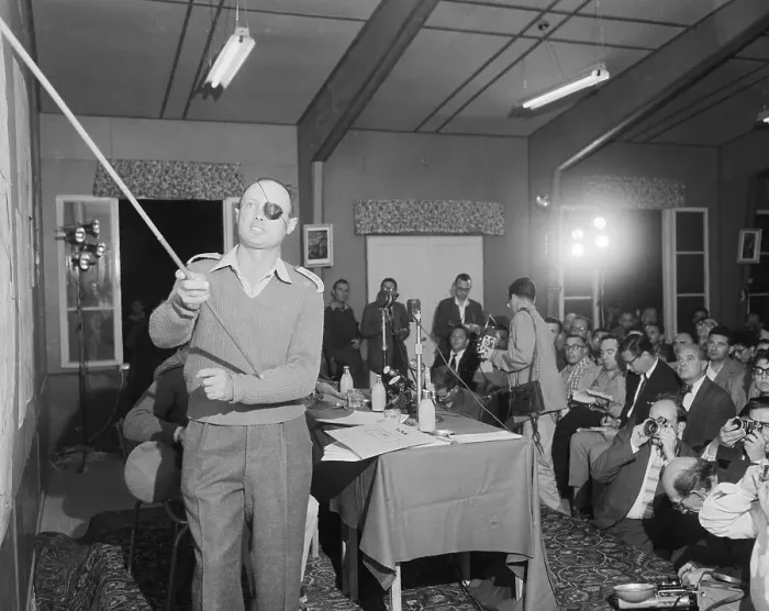 Framed Print : Moshe Dayan at Press Conference Framed Print : Moshe Dayan at Press Conference