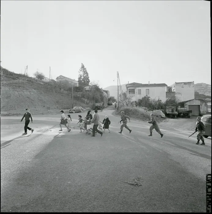 Framed Print : Moslem Citizens and Soldiers Crossing Road Framed Print : Moslem Citizens and Soldiers Crossing Road